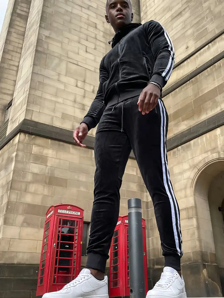 Velvet Twin Side Stripe Hooded Skinny Tracksuit
