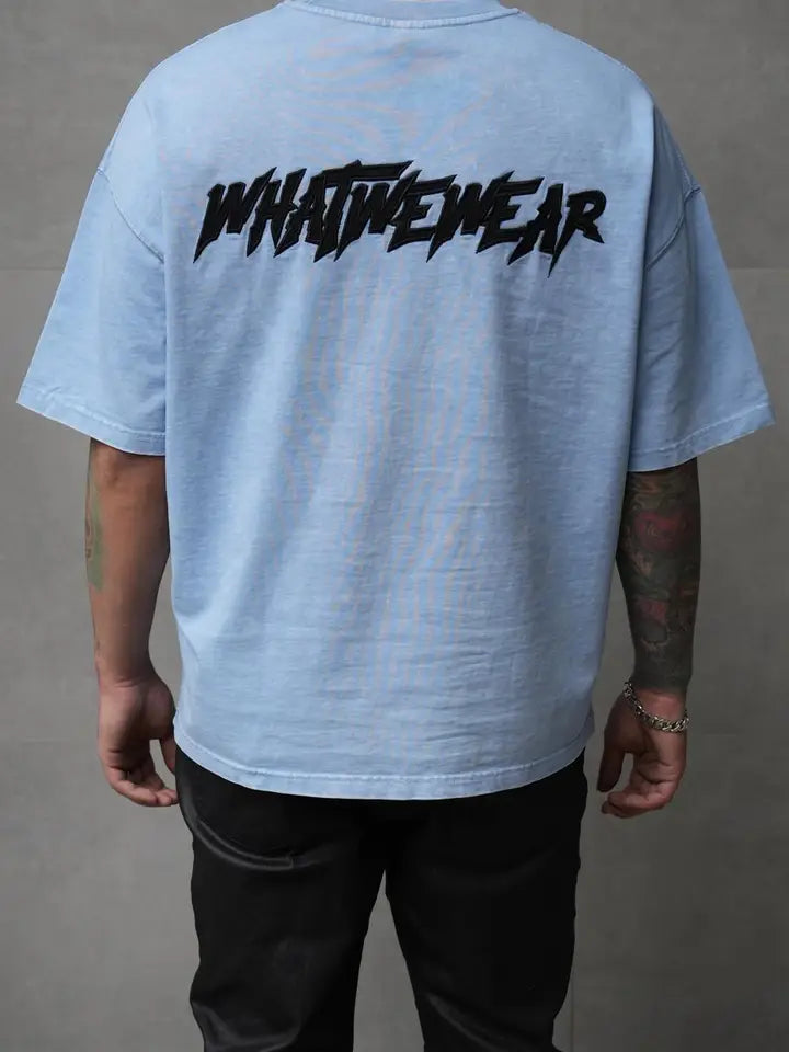 Blue Oversized Distressed Streetwear T-Shirt