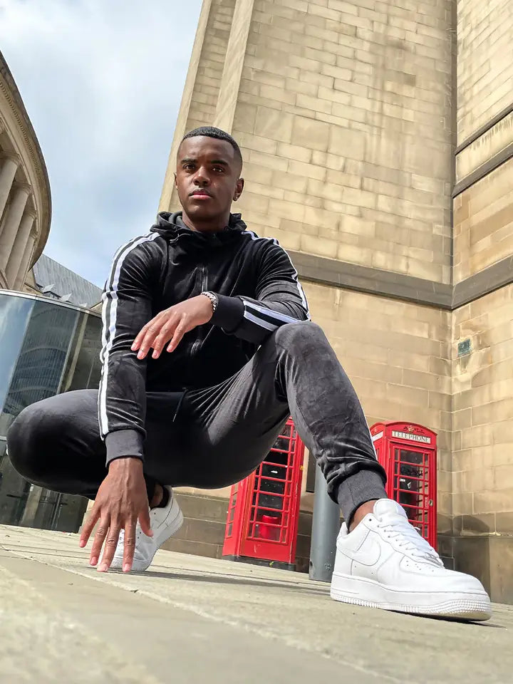 Velvet Twin Side Stripe Hooded Skinny Tracksuit