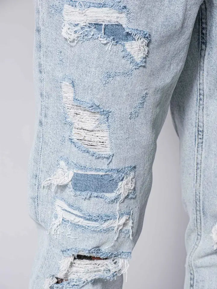 Ice Distressed Stonewashed Slim Fit Men's Jeans