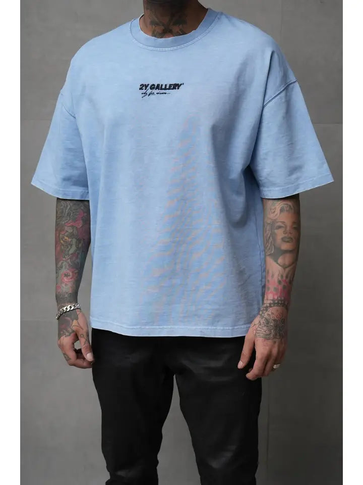 Blue Oversized Distressed Streetwear T-Shirt